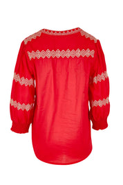 Product shot of the Essentials Embroidered Cotton Top - Red in colour Red, from the back