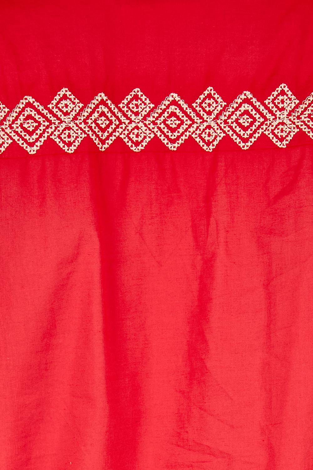 Product shot of the Essentials Embroidered Cotton Top - Red in colour Red, showing detail