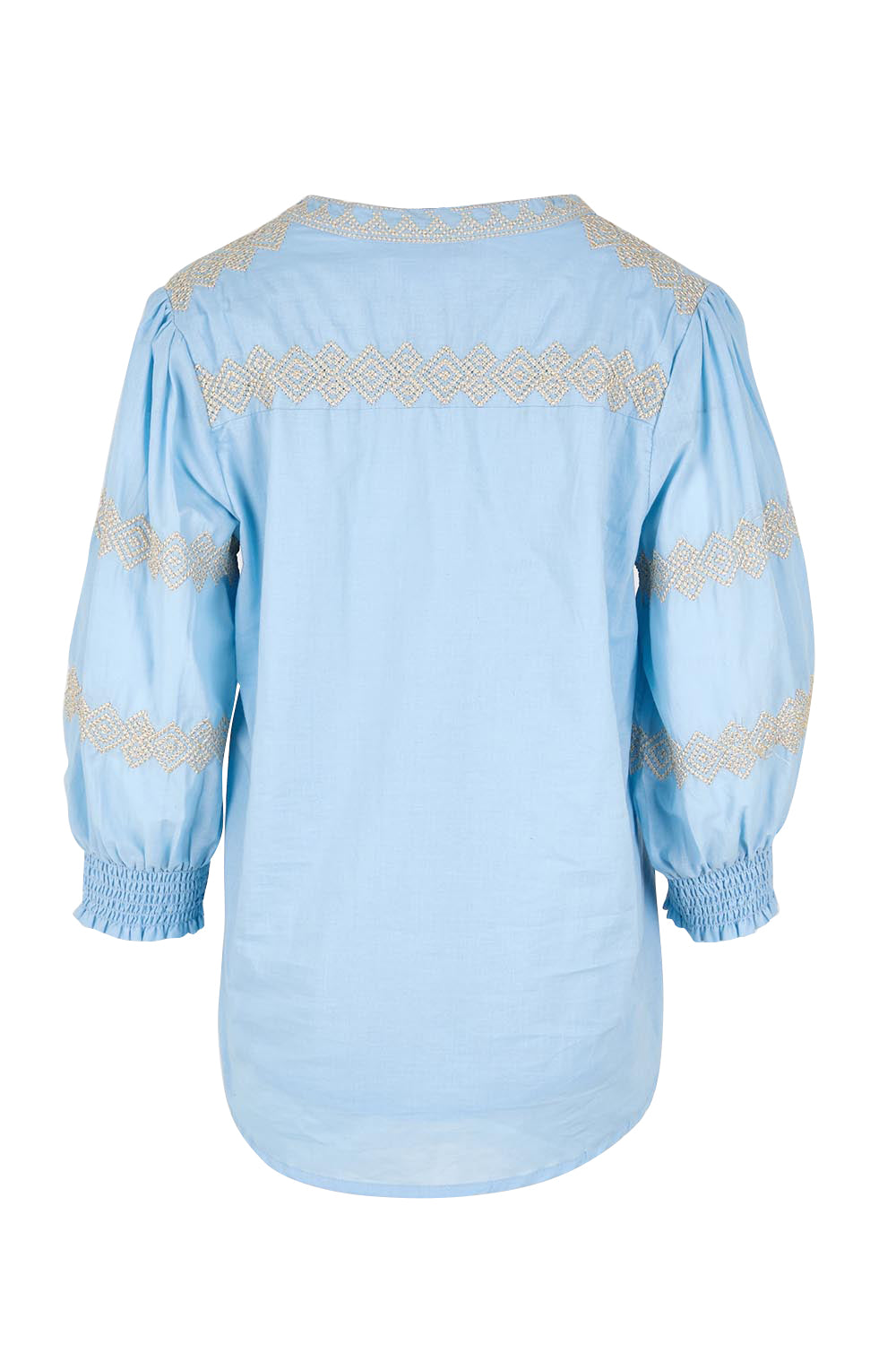 Product shot of the Essentials Embroidered Cotton Top - Sky in colour Sky, from the back