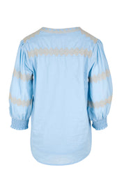 Product shot of the Essentials Embroidered Cotton Top - Sky in colour Sky, from the back