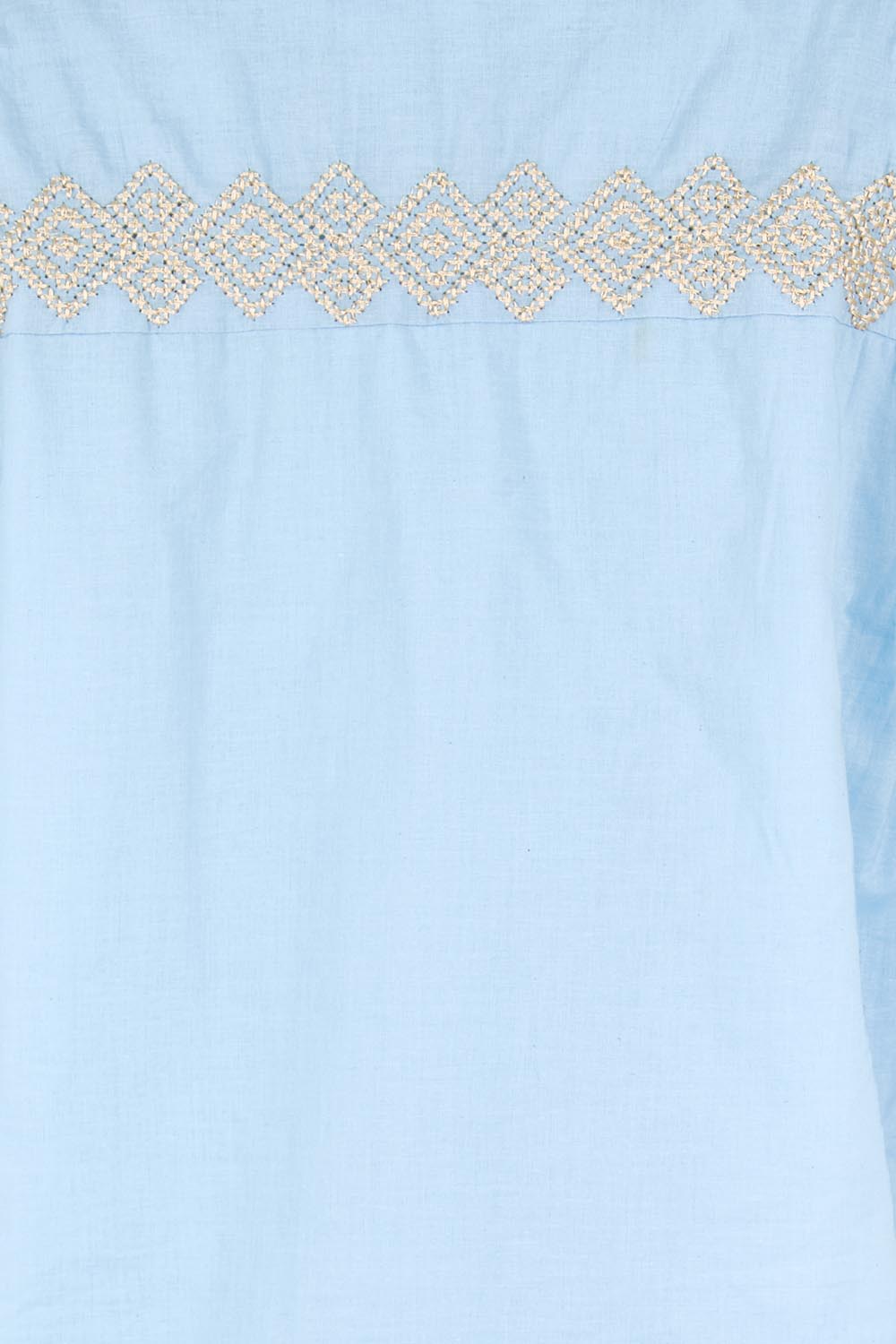 Product shot of the Essentials Embroidered Cotton Top - Sky in colour Sky, showing detail