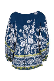 Product shot of the Paisley Border Top – Navy in colour Navy, from the back