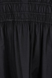 Product shot of the Essentials Organic Cotton Poplin Maxi Ruched Waist Dress in colour Black (Black), detail