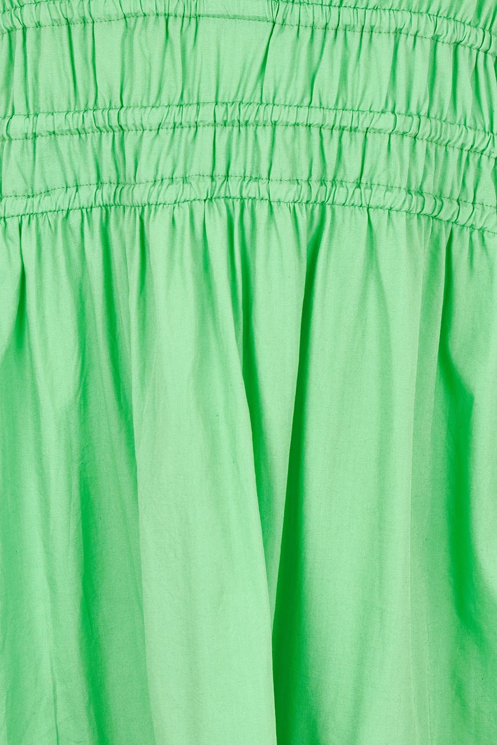 Product shot of the Essentials Organic Cotton Poplin Maxi Ruched Waist Dress in colour Green (Green), detail