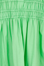 Product shot of the Essentials Organic Cotton Poplin Maxi Ruched Waist Dress in colour Green (Green), detail