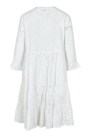 Product shot of the Essentials Frill Hem Broderie Cotton Dress in colour White (White), from the back