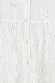 Product shot of the Essentials Frill Hem Broderie Cotton Dress in colour White (White), detail
