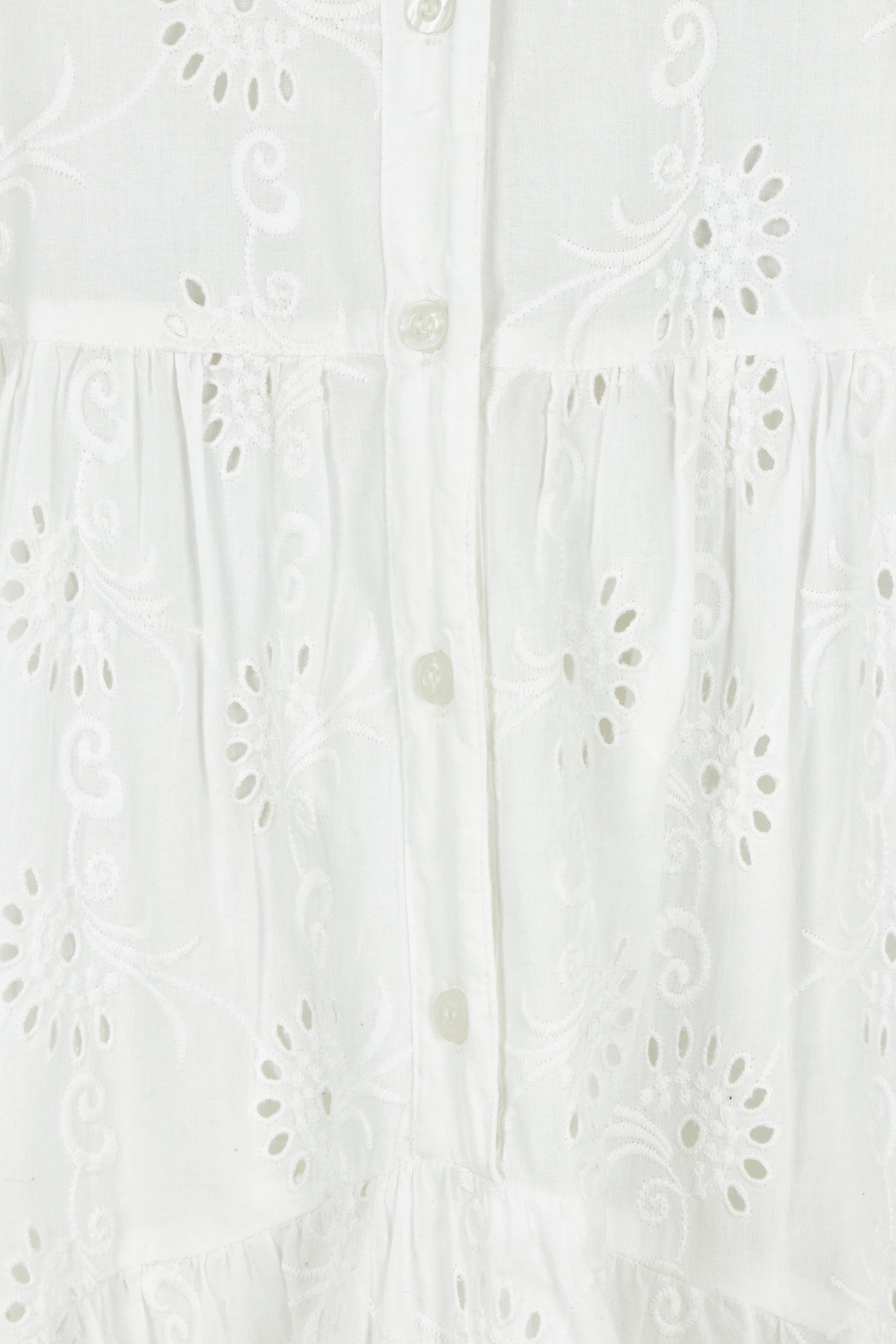 Product shot of the Essentials Frill Hem Broderie Cotton Dress in colour White (White), detail