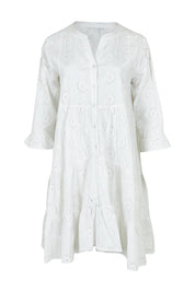 Product shot of the Essentials Frill Hem Broderie Cotton Dress in colour White (White), from the front