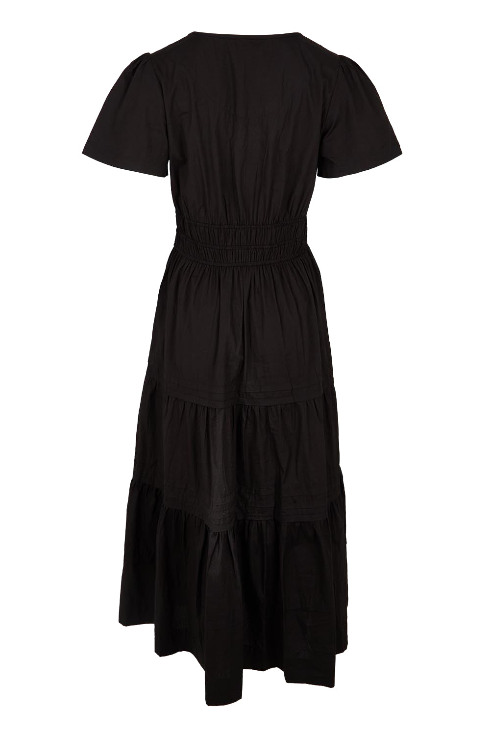 Product shot of the Essentials Poplin Short Sleeve Cotton Maxi Dress - Black in colour Black, from the back