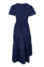 Product shot of the Essentials Poplin Short Sleeve Cotton Maxi Dress - Navy in colour Navy, from the back