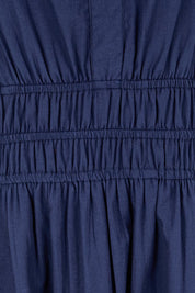 Product shot of the Essentials Poplin Short Sleeve Cotton Maxi Dress - Navy in colour Navy, showing detail