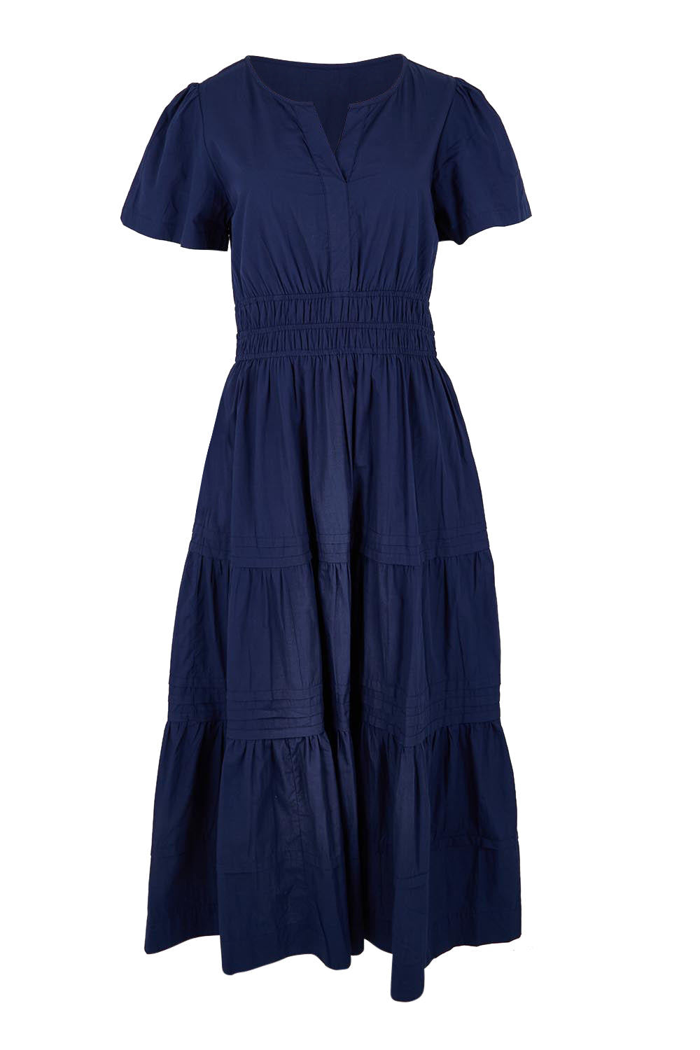 Product shot of the Essentials Poplin Short Sleeve Cotton Maxi Dress - Navy in colour Navy, from the front