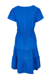 Product shot of the Essentials Poplin Short Sleeve Cotton Short Dress - Blue in colour Blue, from the back