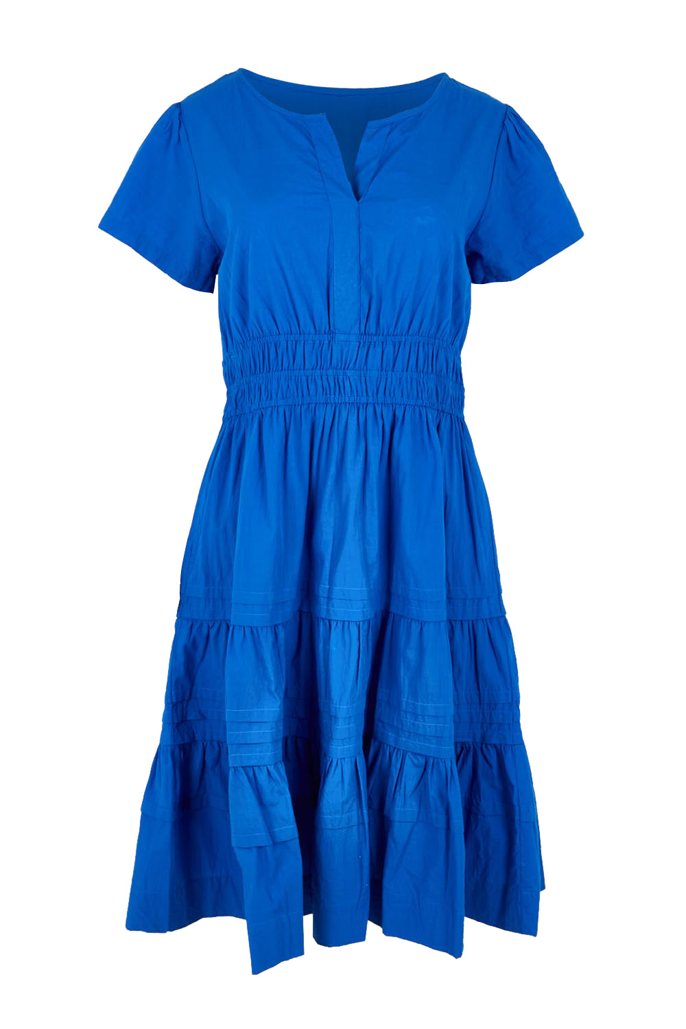 Product shot of the Essentials Poplin Short Sleeve Cotton Short Dress - Blue in colour Blue, from the front