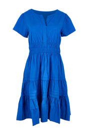 Product shot of the Essentials Poplin Short Sleeve Cotton Short Dress - Blue in colour Blue, from the front