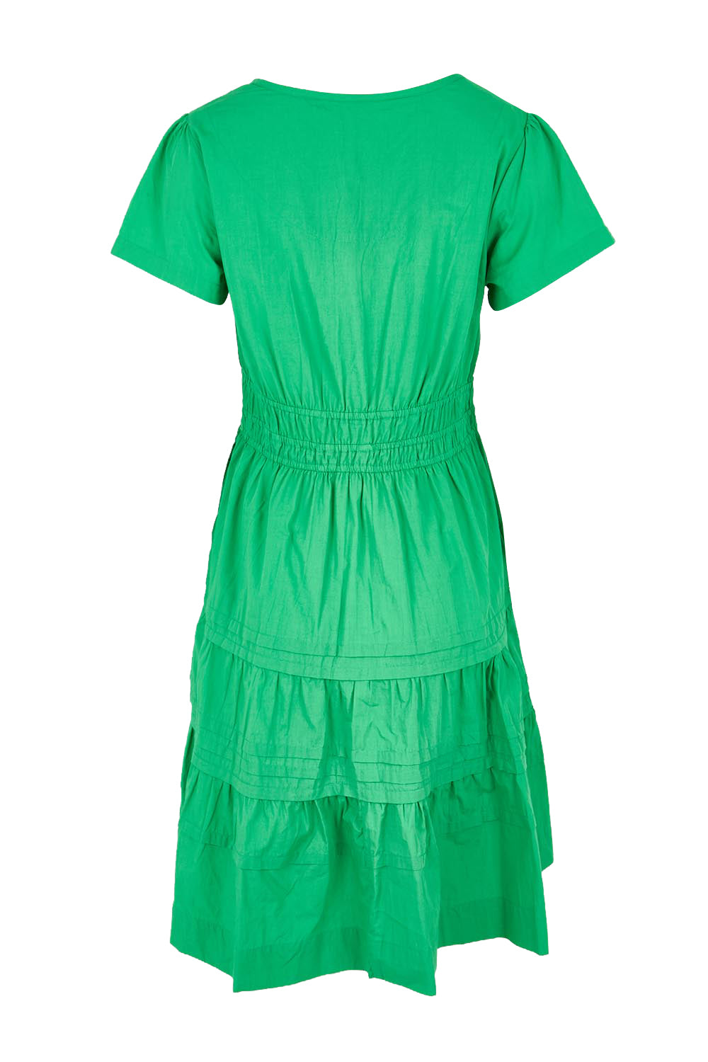 Product shot of the Essentials Poplin Short Sleeve Cotton Short Dress - Green in colour Green, from the back