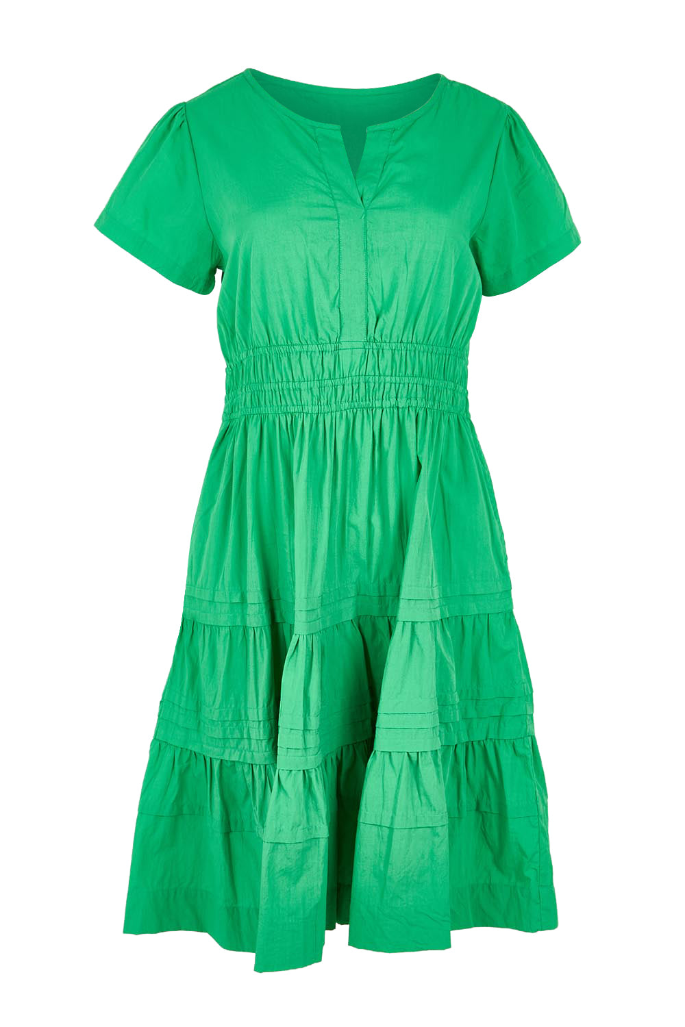 Product shot of the Essentials Poplin Short Sleeve Cotton Short Dress - Green in colour Green, from the front