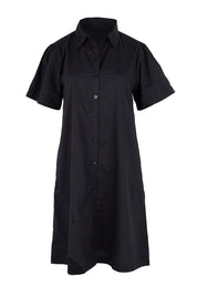 Product shot of the Essentials Poplin Flair Collar Cotton Dress - Black in colour Black, from the front