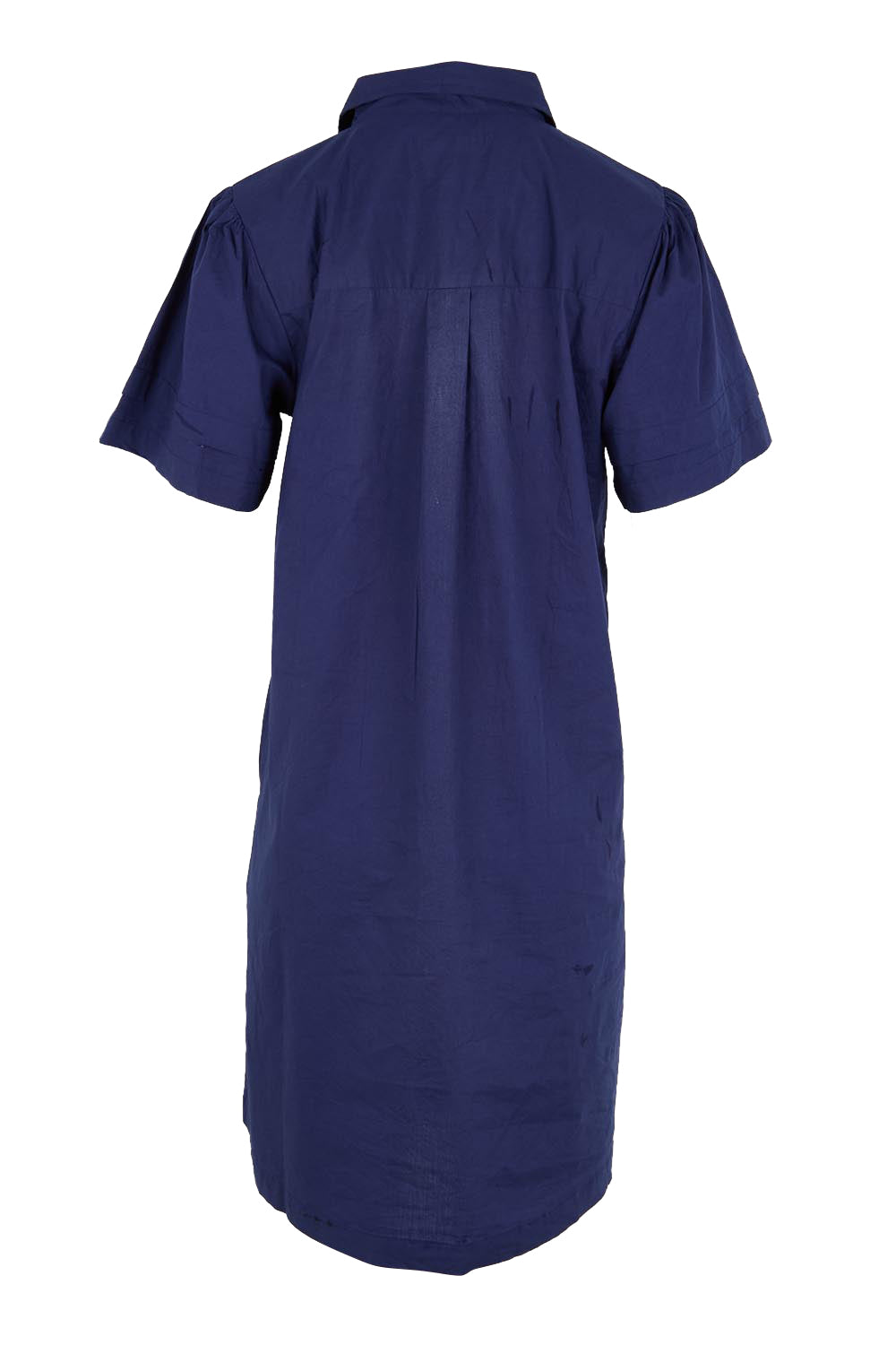 Product shot of the Essentials Poplin Flair Collar Cotton Dress - Navy in colour Navy, from the back