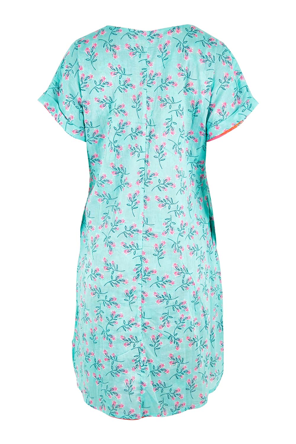 Product shot of the Symi Reversible Shift Organic Cotton Dress in colour Aquapink (Pink), from the back