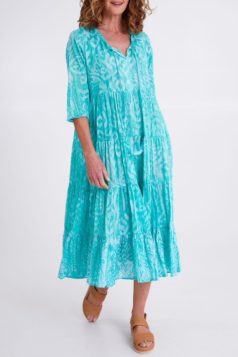 Preloved Olympus Midi Boho Organic Cotton Dress - Blue