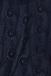 Product shot of the Essentials Broderie Cotton Top in colour Navy (Blue), detail