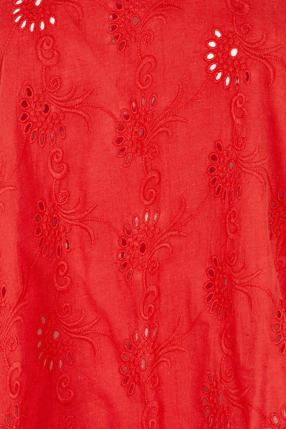 Product shot of the Essentials Broderie Cotton Top in colour Red (Red), detail