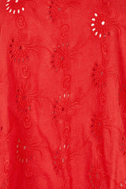 Product shot of the Essentials Broderie Cotton Top in colour Red (Red), detail