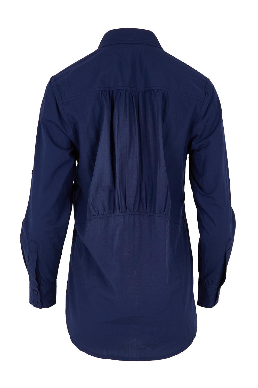 Product shot of the Essentials Poplin Cotton Shirt - Navy in colour Navy, from the back