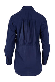 Product shot of the Essentials Poplin Cotton Shirt - Navy in colour Navy, from the back