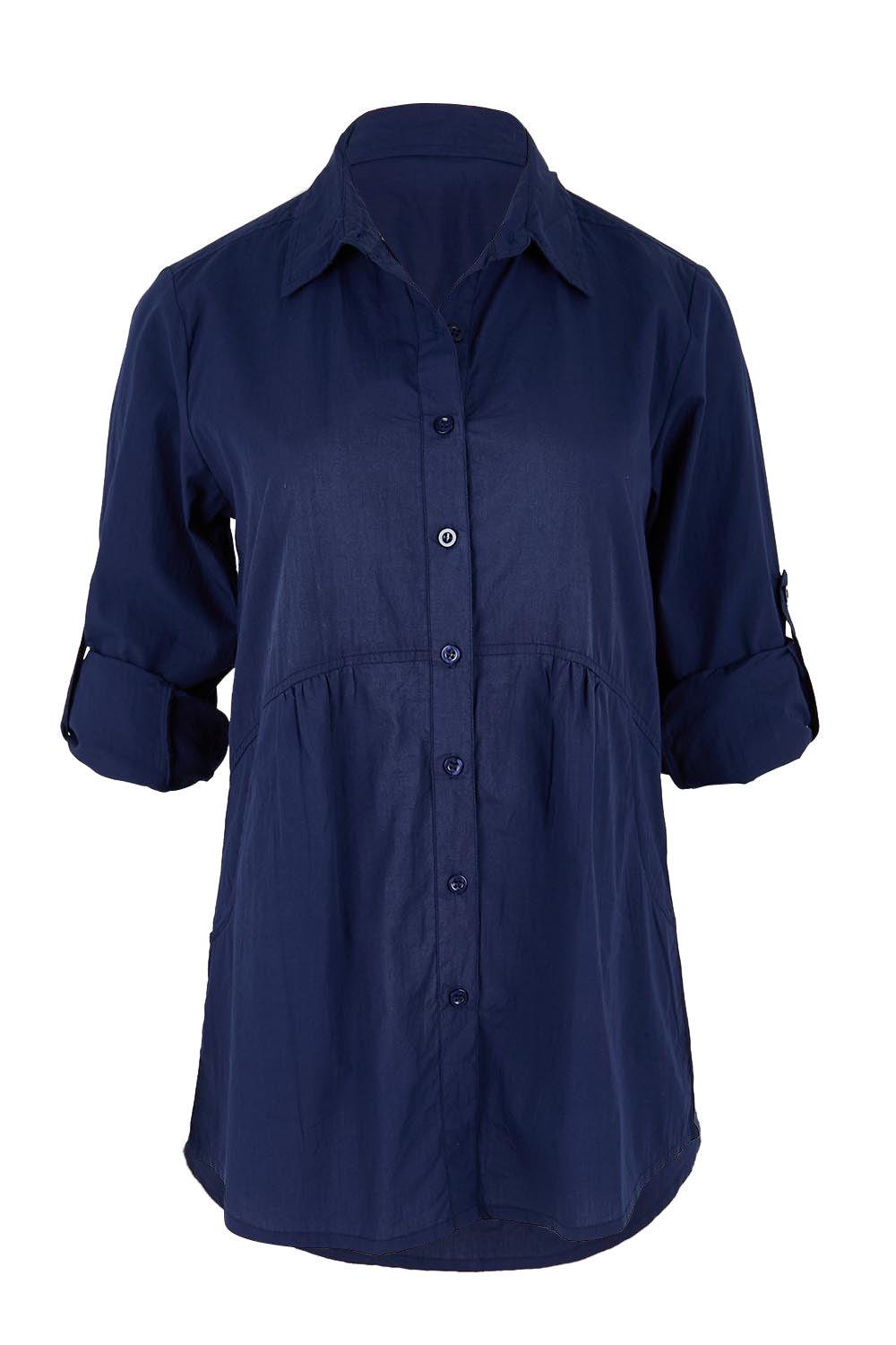 Product shot of the Essentials Poplin Cotton Shirt - Navy in colour Navy, showing detail