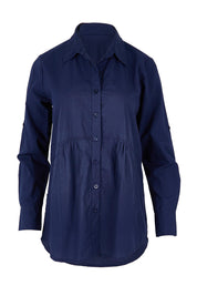 Product shot of the Essentials Poplin Cotton Shirt - Navy in colour Navy, from the front