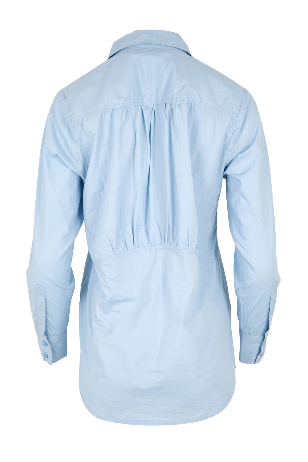 Product shot of the Essentials Poplin Cotton Shirt - Sky in colour Sky, from the back