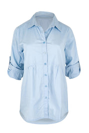 Product shot of the Essentials Poplin Cotton Shirt - Sky in colour Sky, showing detail