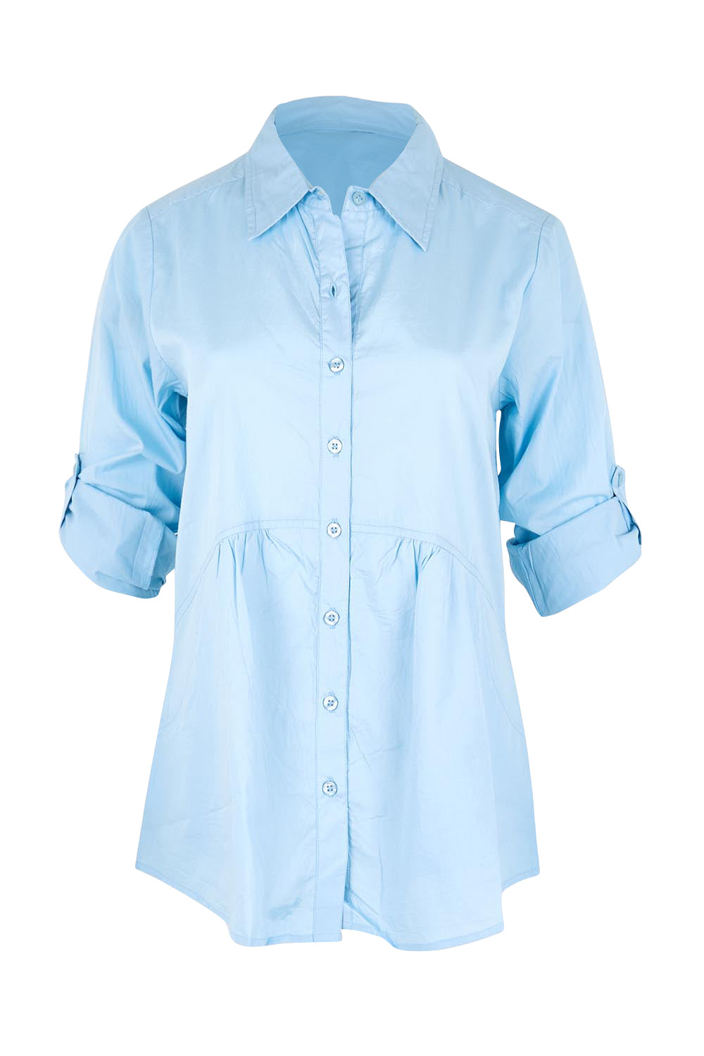 Product shot of the Essentials Poplin Cotton Shirt - Sky in colour Sky, showing detail