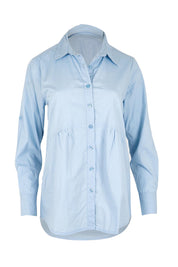 Product shot of the Essentials Poplin Cotton Shirt - Sky in colour Sky, from the front