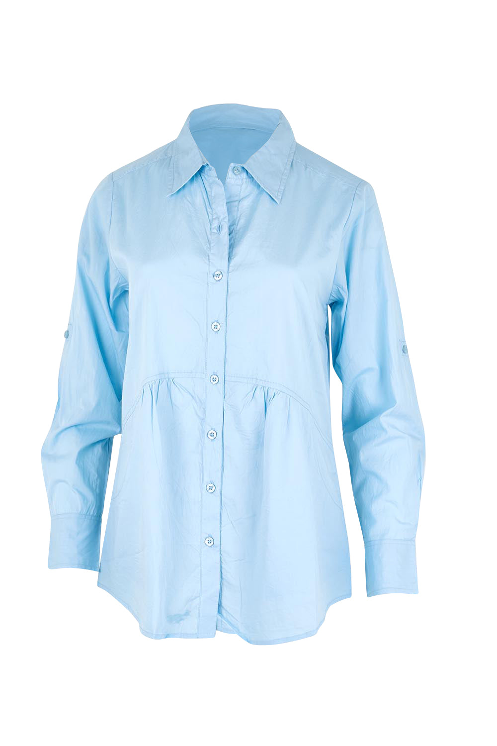Product shot of the Essentials Poplin Cotton Shirt - Sky in colour Sky, from the front