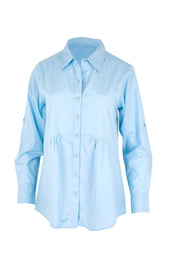Product shot of the Essentials Poplin Cotton Shirt - Sky in colour Sky, from the front