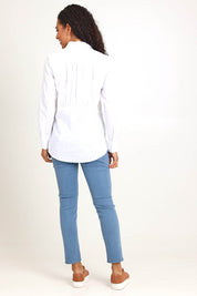 Model Pamelar wearing size 10 of the Essentials Poplin Cotton Shirt - White in colour White, from the front