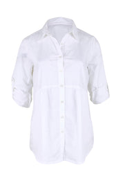 Product shot of the Essentials Poplin Cotton Shirt - White in colour White, showing detail