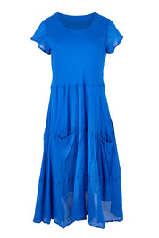 Product shot of the Essentials Bias Pockets Cotton Dress - Blue in colour Blue, from the front
