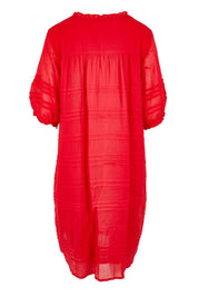 Product shot of the Essentials Pleated Cotton Dress - Red in colour Red, from the back