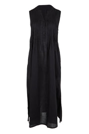 Product shot of the Essentials Pleated Cotton Dress - Black in colour Black, from the front