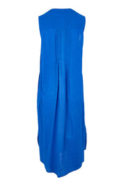 Product shot of the Essentials Pleated Cotton Maxi Dress - Blue in colour Blue, from the back