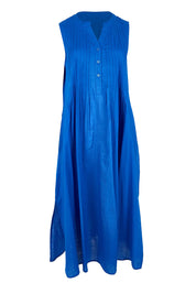 Product shot of the Essentials Pleated Cotton Maxi Dress - Blue in colour Blue, from the front