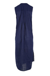Product shot of the Essentials Pleated Cotton Dress - Navy in colour Navy, from the back