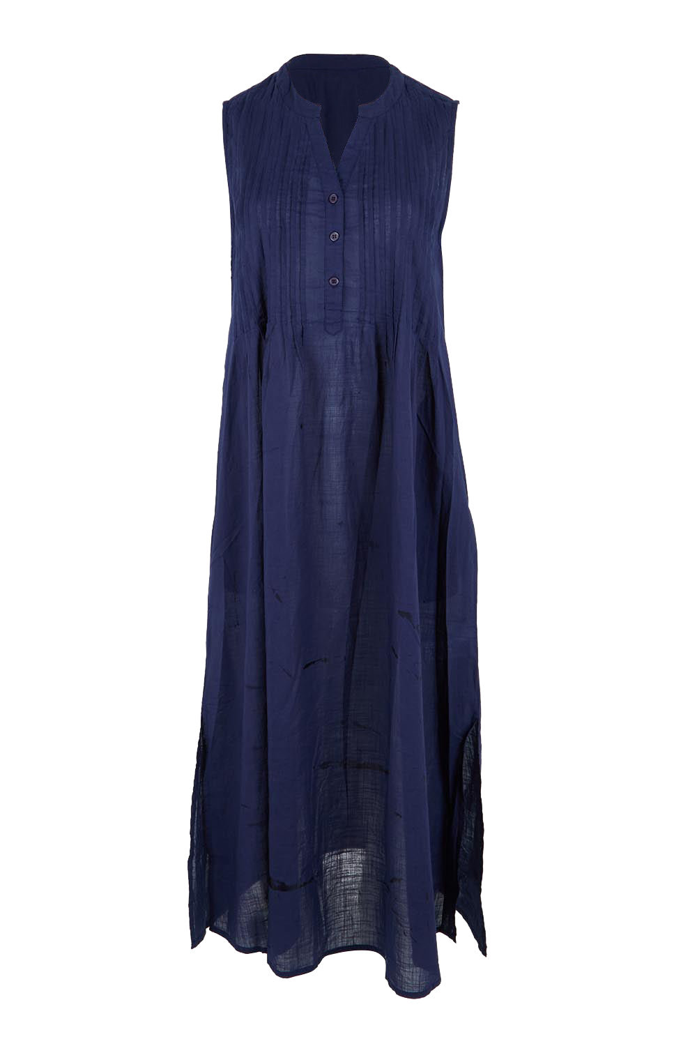 Product shot of the Essentials Pleated Cotton Dress - Navy in colour Navy, from the front