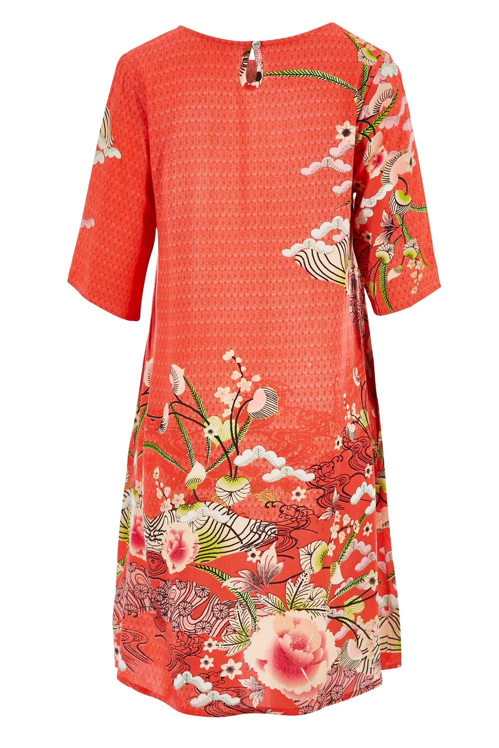 Product shot of the Bologna Shift Dress in colour Floral (Red), from the back