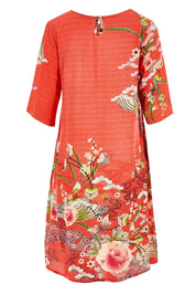 Product shot of the Bologna Shift Dress in colour Floral (Red), from the back